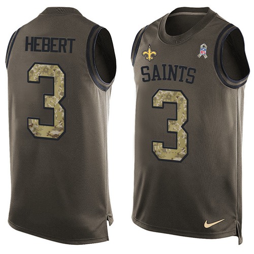 Men's Limited Bobby Hebert Nike Jersey Green - #3 Salute to Service Tank Top NFL New Orleans Saints